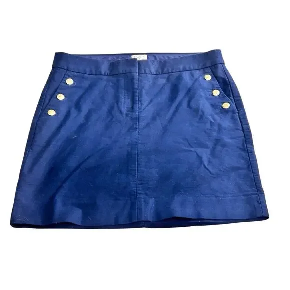 J.Crew Navy Blue Mini Skirt Sz 4 Nautical Coastal Cotton Gold Buttons Pockets - Picture 4 of 5